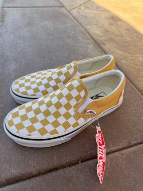Vans Slip-On Checkerboard Sneakers in Yellow and White
